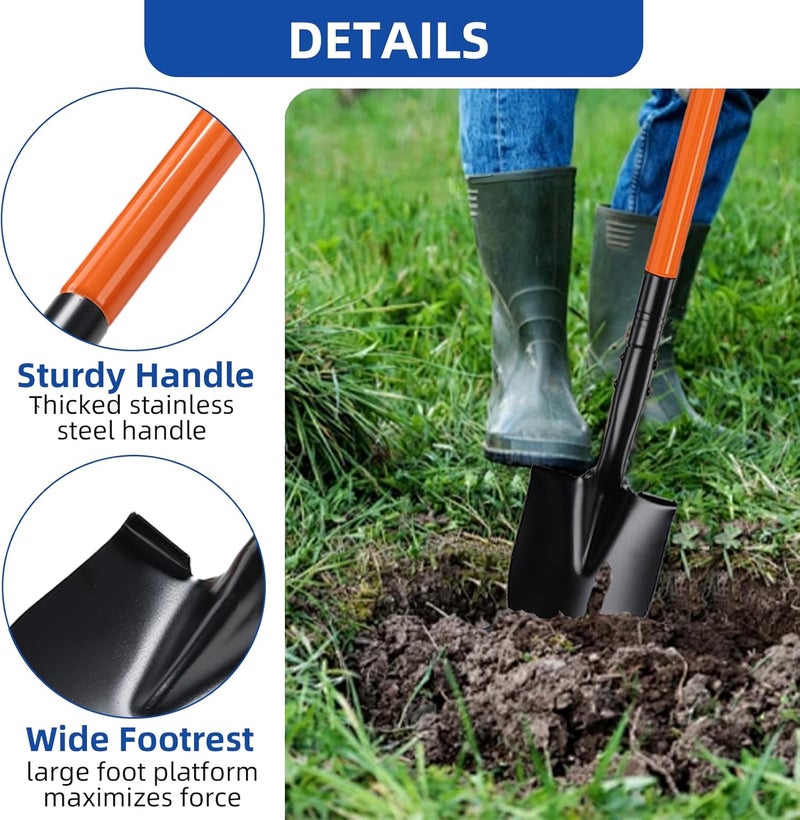 TwinkleTool Small Shovel for Digging with Metal Handle, 43.7 Inch Heavy Duty Garden Shovel, Trench Shovels Ideal for Digging Gardening Trenching Planting Camping Transferring Scooping, Orange - Image 3